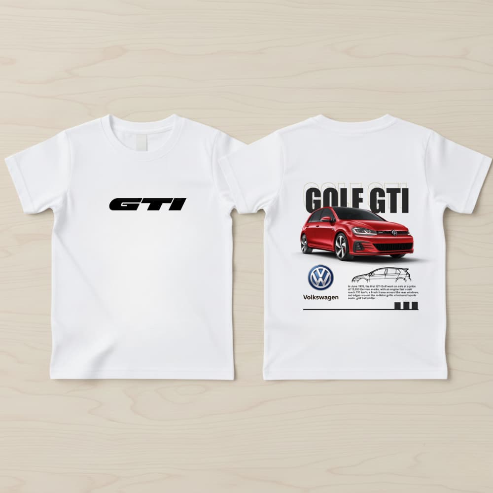 Camiseta Infantil Menino Estampada Carro Golf GTI Frente Verso Algodão Lançamento Crianças Desenho