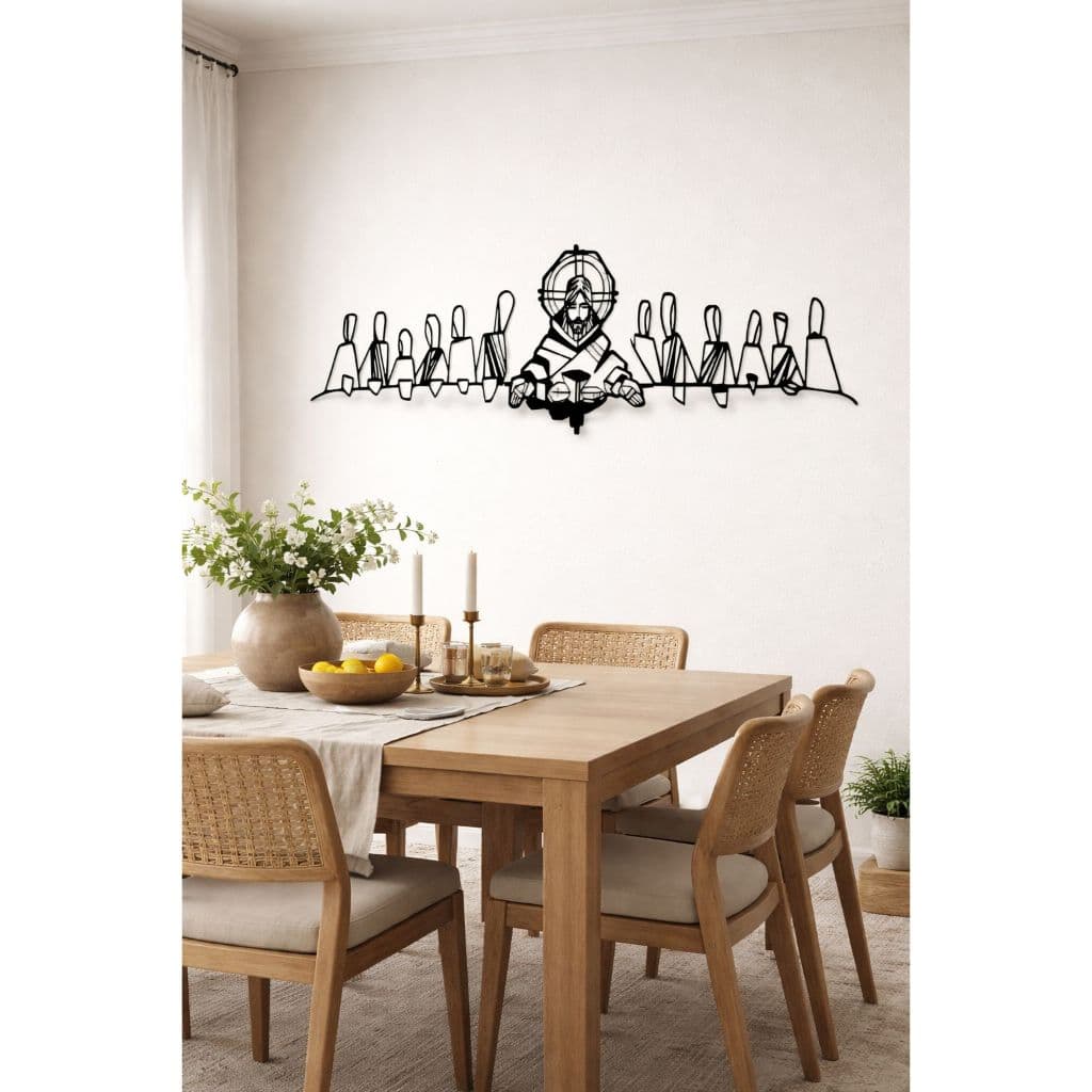 Quadro Decorativo Santa Ceia Mdf 3mm 72x28 Preto