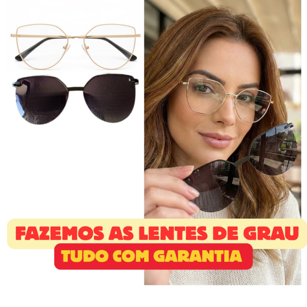 DR-59 Armação de Óculos Feminino Gatinho Clipon Metal Polarizada