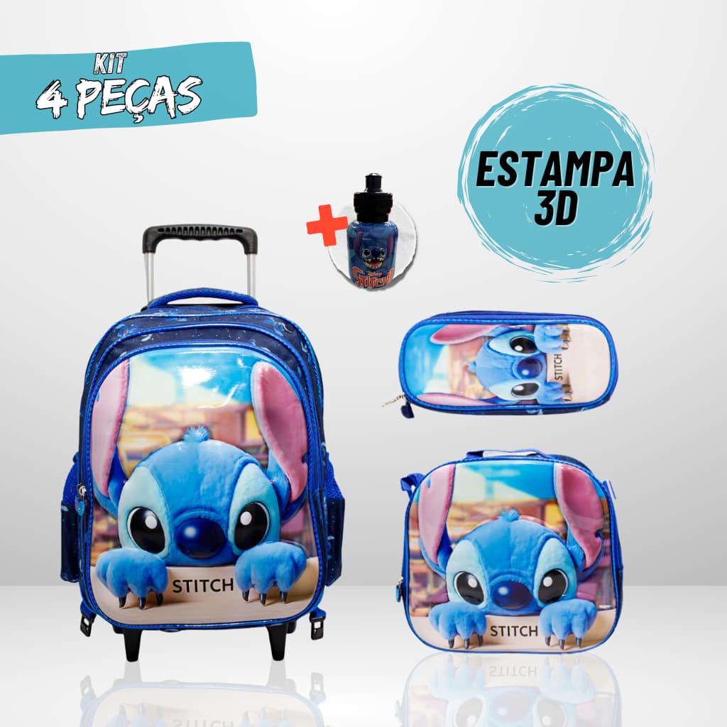 Mochila Escolar Stitch + Lancheira Térmica + Estojo