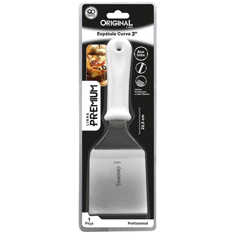 Espatula Curva 3 Aço Inox Original Chapa Lanche Chapeiro Cozinha Linha Premium