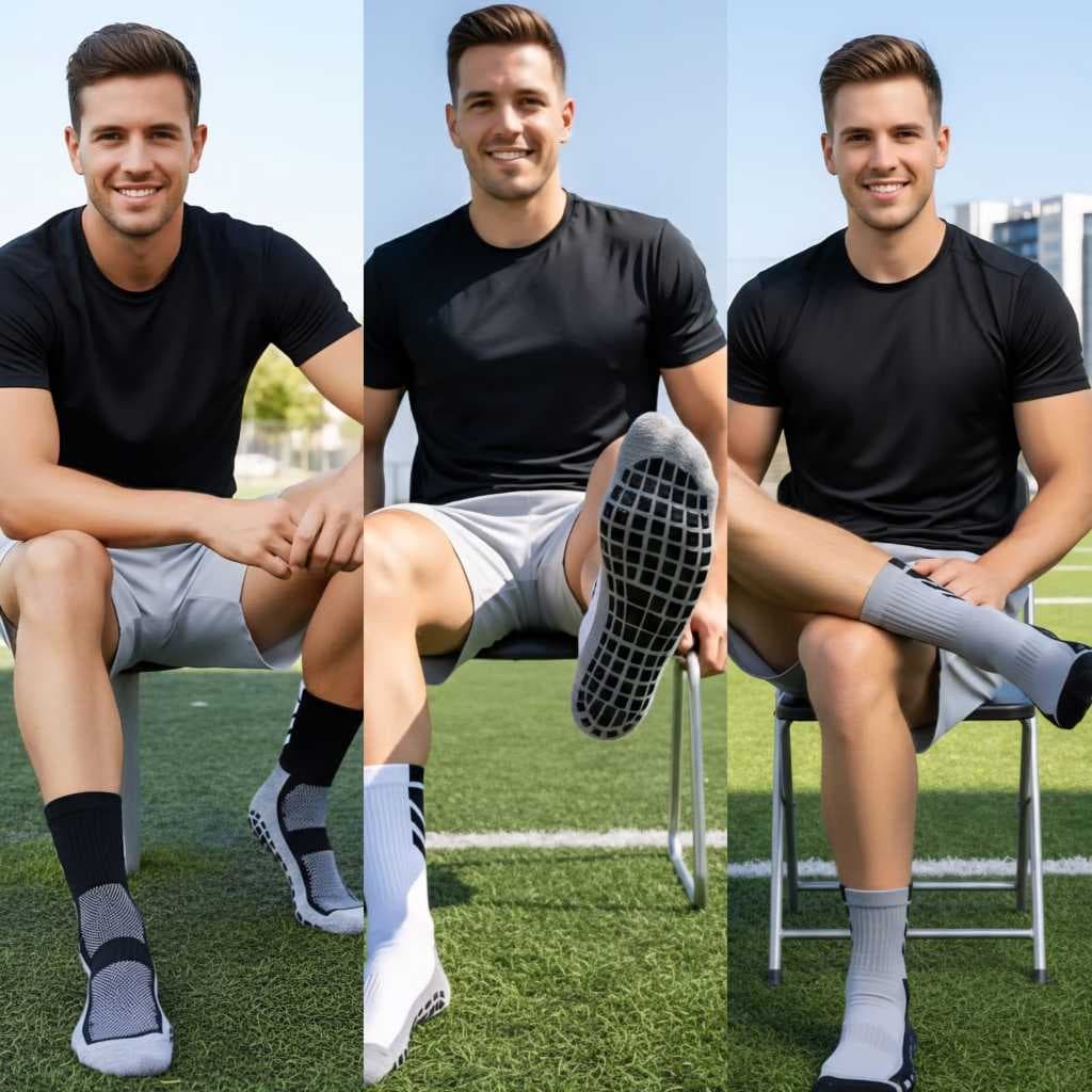 Kit com 3 Pares de Meias Esportivas Masculinas Algodão Antiderrapantes Premium Unissex Preta Branca