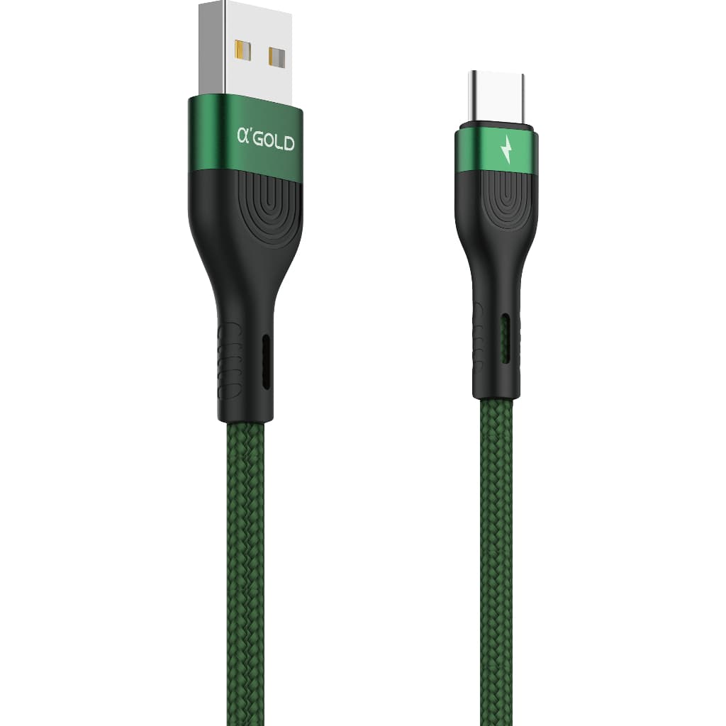 Cabo Carregador Tipo C 5A Verde USB Trançado Carregamento Rápido Reforçado Original Agold