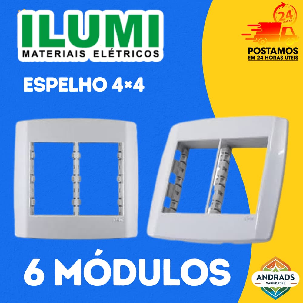 Placa 4x4 3+3 Módulos Juntos com Suporte Slim – Branco