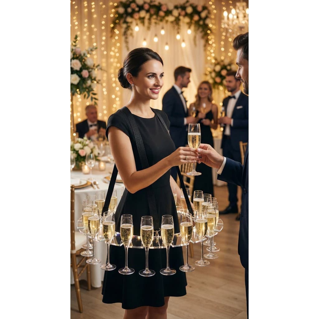 Bandeja Móvel Expositora de drinks em Acrílico – 22 Taças | Ideal para Eventos e Casamentos