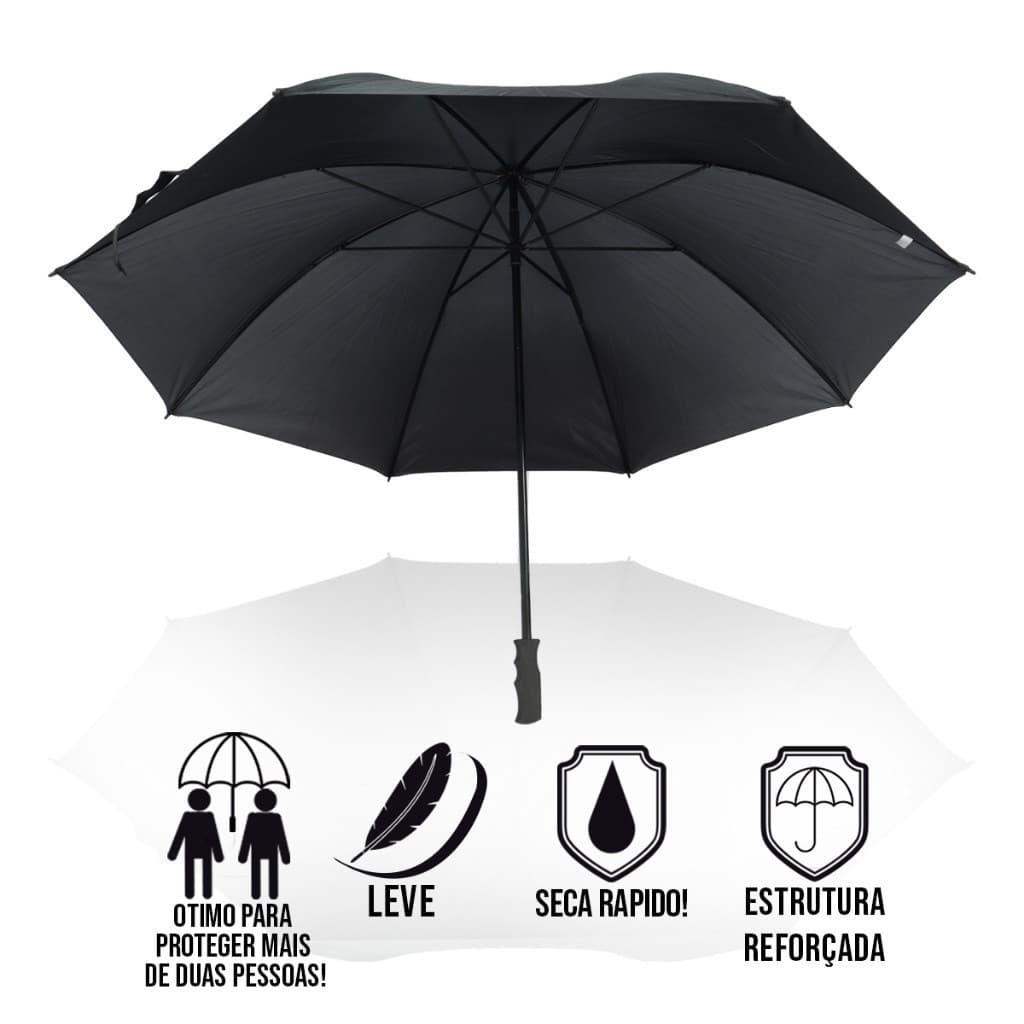 Guarda Chuva Liso Grande 8 Hastes Duplas Reforçadas Contra Vento Cabo Reto Portaria Cabe 2 Pessoas