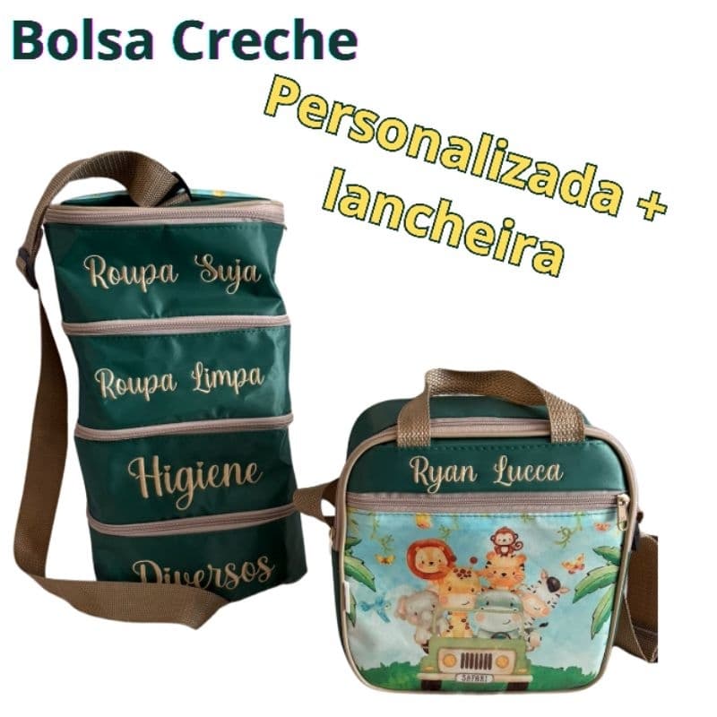 Bolsa creche personalizada com divisoria + lancheira