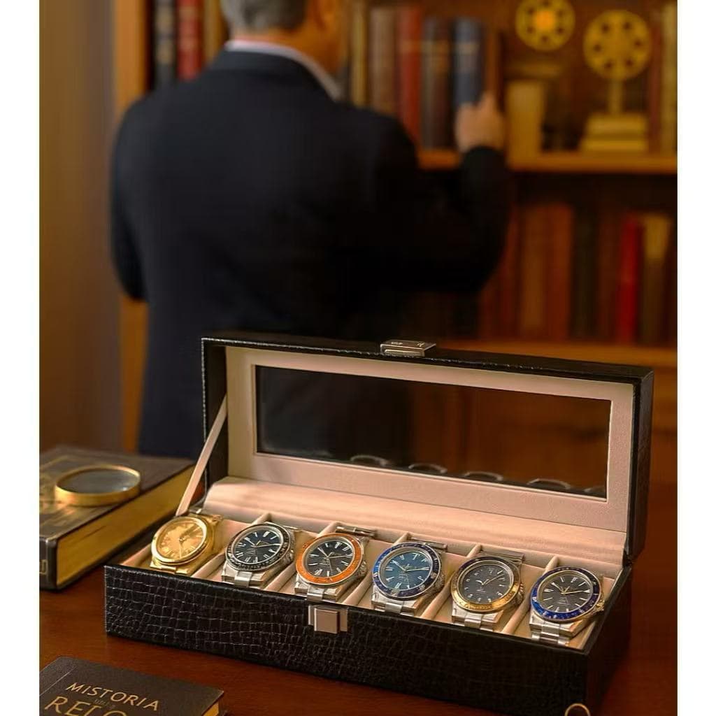 PU Leather Watch Storage Box, Assista Acessórios, Display Case, Suporte, Organizador, Caixa de Jóias, 6 Slots