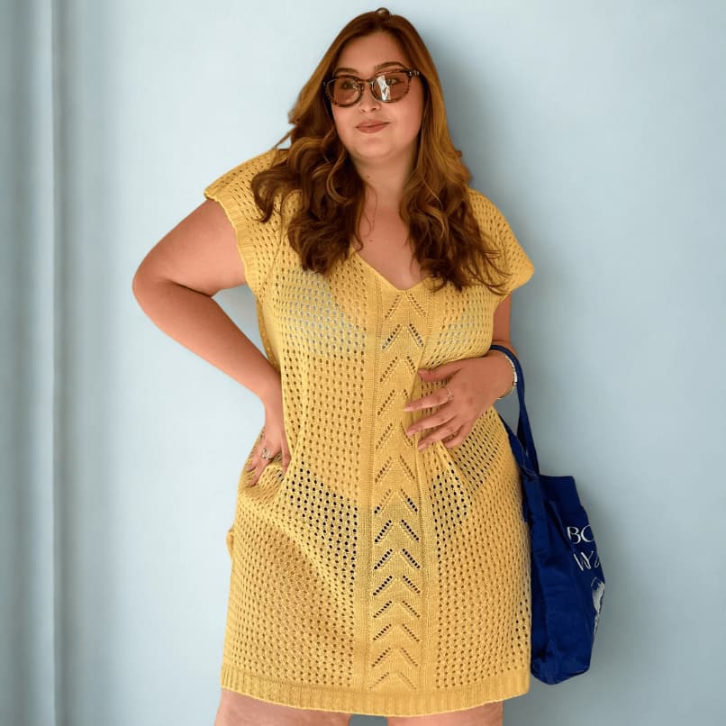 Saída de Praia Trança Frontal Plus Size Tricot Gola V Tamanho Grande Amplo Moda Verao Croche