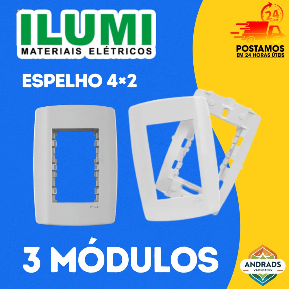 Placa 4x2 3 Módulos Juntos com Suporte Slim Ilumi – Branco