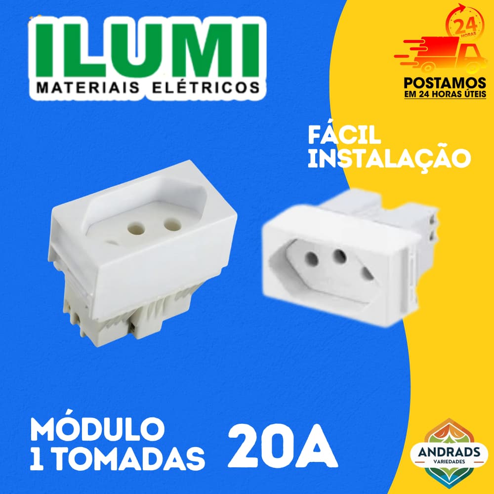 Módulo de Tomada 20A 250V Linha Slim Ilumi – Branco