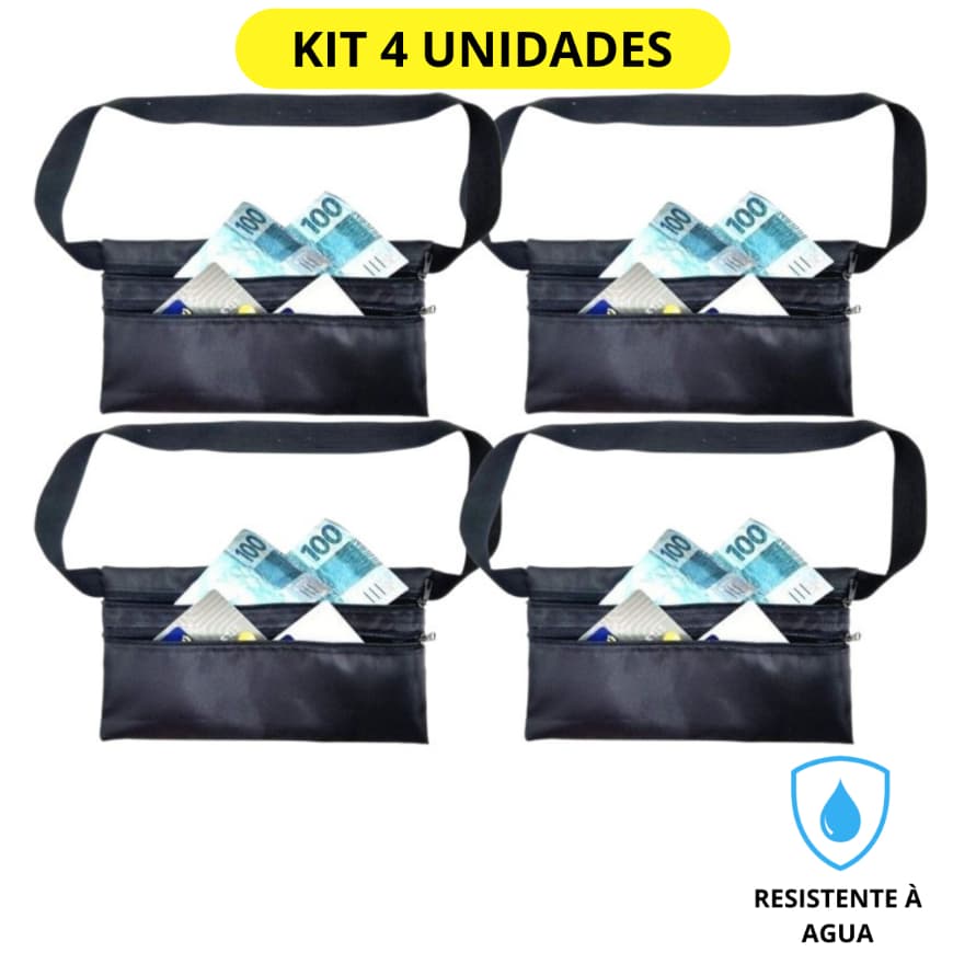 KIT 4 Pochetes Porta Dolar Doleira Anti-furto Escondido Celular Dinheiro Preta