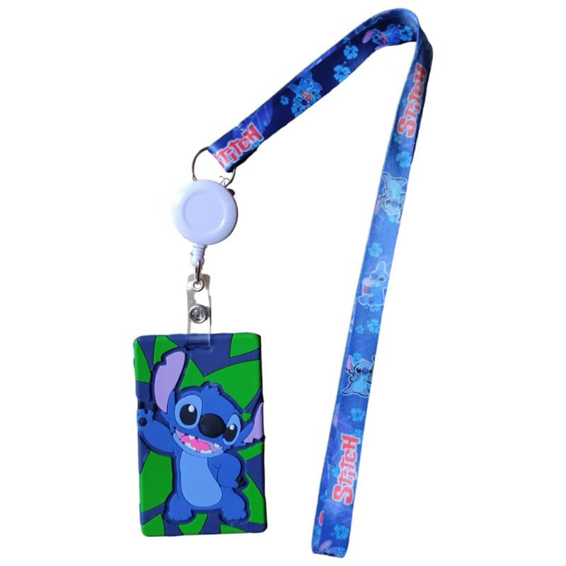 Porta-Crachá Infantil Lilo Stitch - Kit com Cordão e Clip Retrátil Emborrachado | Identificador Vertical Escolar