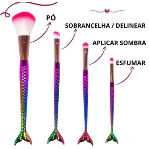 Kit 4 pincel sereia para maquiagem