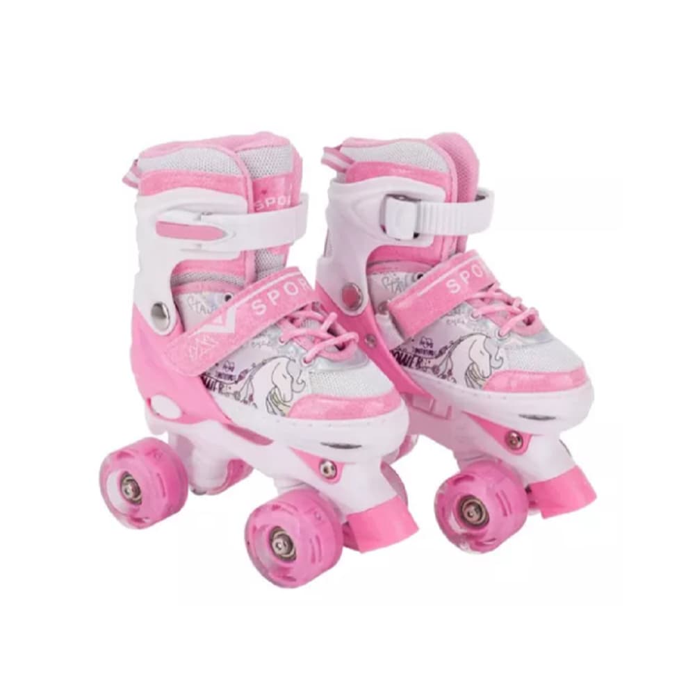 Patins Infantil 4 Rodas Meninas Com LED - Unicornio Rosa