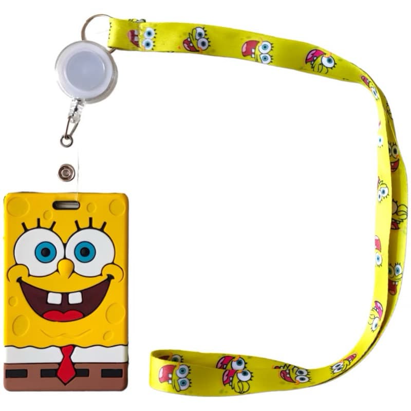 Porta-Crachá Infantil Bob Esponja - Kit com Cordão e Clip Retrátil Emborrachado | Identificador Vertical Escolar