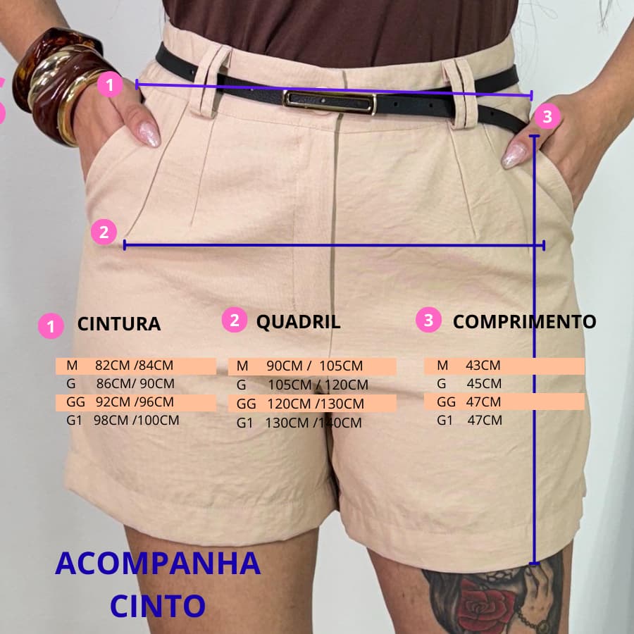 Shorts Feminino  Alfaiataria Marrant com cinto