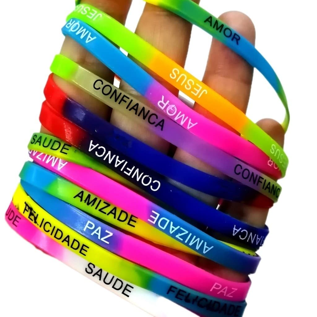 72 /144 Pulseiras de silicones com palavras motivacionais da amizade coloridas ideal para revende /presente/Sem JESUS