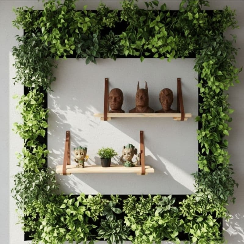 Kit 2 Prateleiras 60 cm para Decoração alças de couro madeira pinus quarto sala e cozinha
