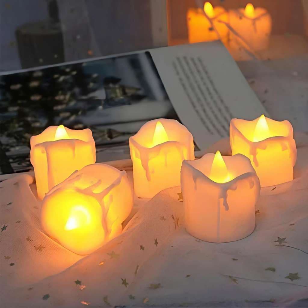 Kit com 6/12/24 Velas LED Eletrônicas Tea Light Amarelas Baterias Inclusas para Festas e Decoração