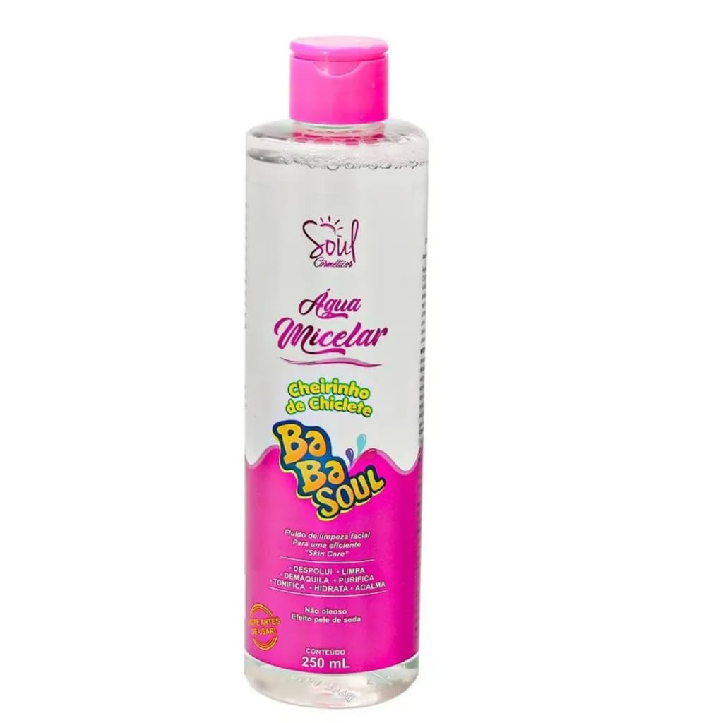 Água Micelar demaquilante  BabaSoul Cheirinho de Chiclete Limpeza Facial Suave Removedor Maquiagem Uso Diário