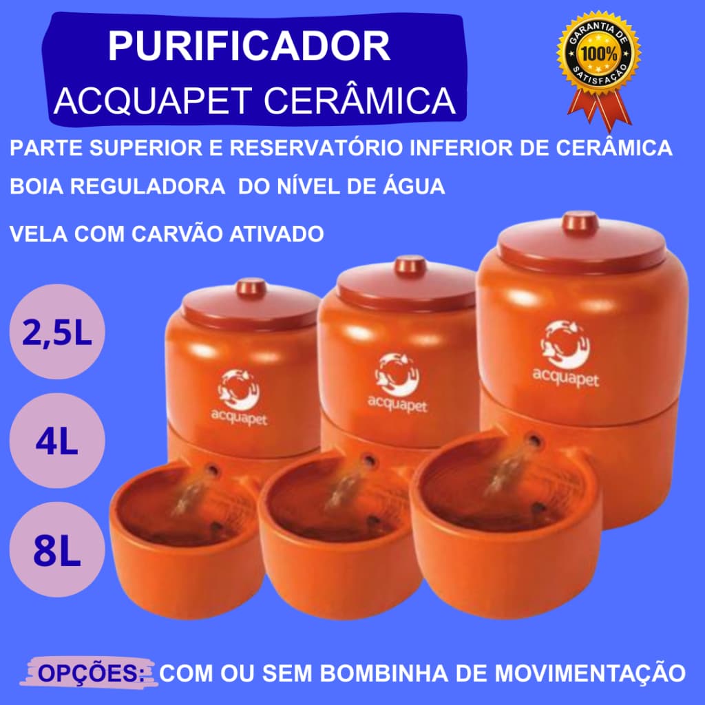 Purificador de Cerâmica Para Pet Filtro Bebedouro de Água Gato Cachorro 2,5L  4L  8L