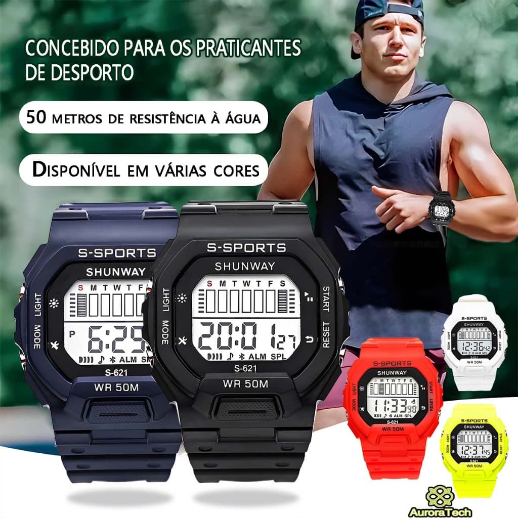 Relógio Masculino Smartwatch Esportivo Tatico Militar A Prova D Água Premium Digital Preto Com 2 Pilhas Baterias