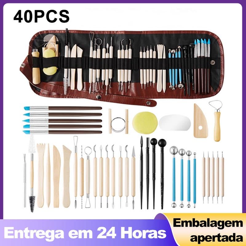 Kit 40/30 Peças Profissionais Escultura Argila Modelagem Corte
