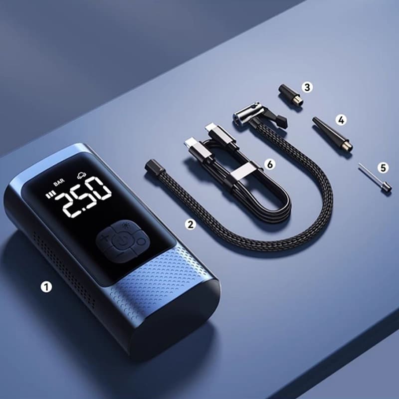Compressor de Ar Portátil Sem Fio com Calibrador Automático - Inflador para Veículos e Bolas M6