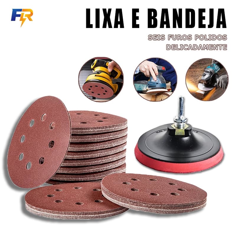 Kit 30 Discos Lixa 125mm Suporte para Furadeira Lixadeira com Velcro para Furadeira, Lixadeira e Esmerilhadeira parede