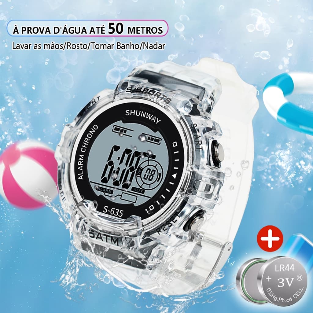 Relógio Digital Feminino À Prova D'água Pulseira Transparente Esportivo De Eletrônico LED Luminoso