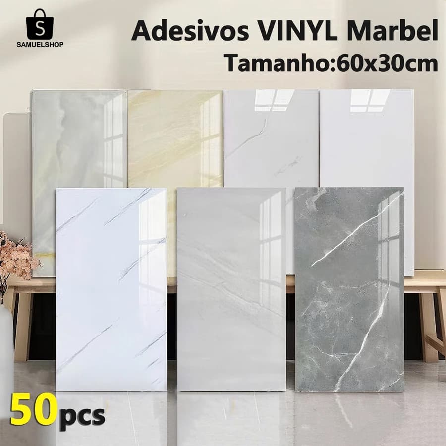 KIT 60/50/30/20 Adesivos de Parede 60CMx30CM Revestimento em Mármore Placas Adesivas Banheiro Cozinha Lavabo Cerâmica