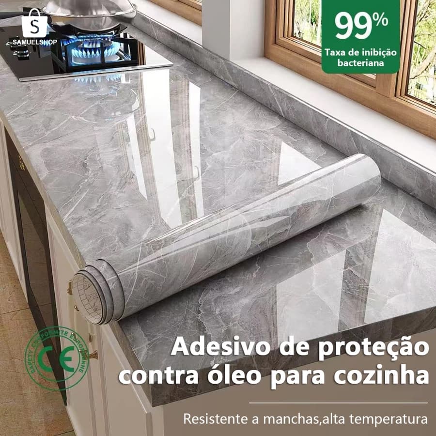 Kit 5 Rolo Adesivo de mármore para azulejos,  película resistente ao calor para proteger a cozinha contra gordura.