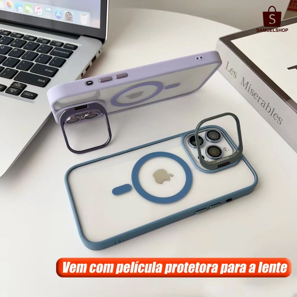 Capa MagSafe Anti-choque com Suporte: Proteção Total Película de Lente Grátis - Para iPhone 11 a 17