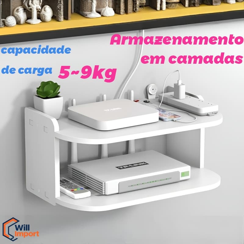Prateleira MDF Para Roteador Aparelho de TV Modem Video Game Fixada Na Parede Suporte Invisivel Suporta