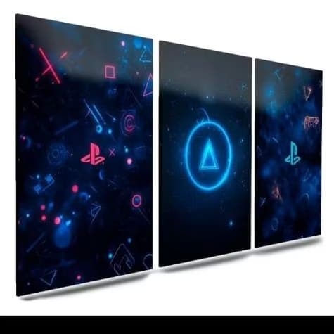 Trio de Quadros Gamer PlayStation Neon - Edição "Level Up" | H.E.P Decore