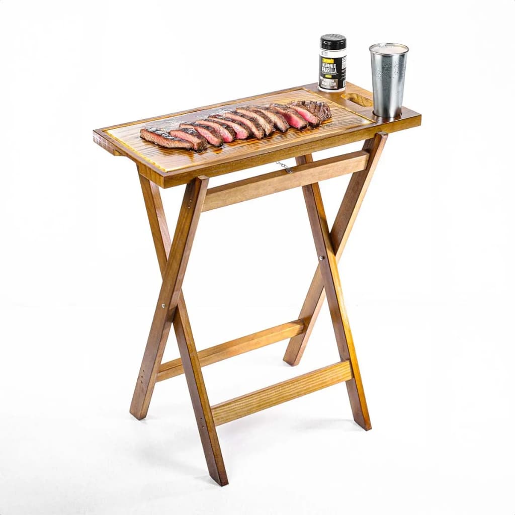 Tabua de Carne Kit Churrasco Tabua de Corte Dobrável Portátil Cavalete Madeira Rustico