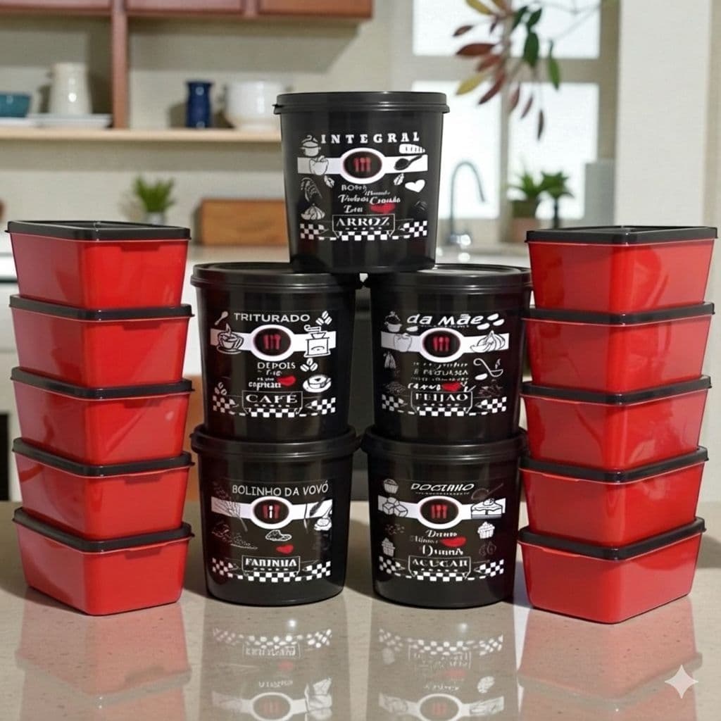 Kit 15 Potes Mantimentos Marmitas Fitness Retangular 1L