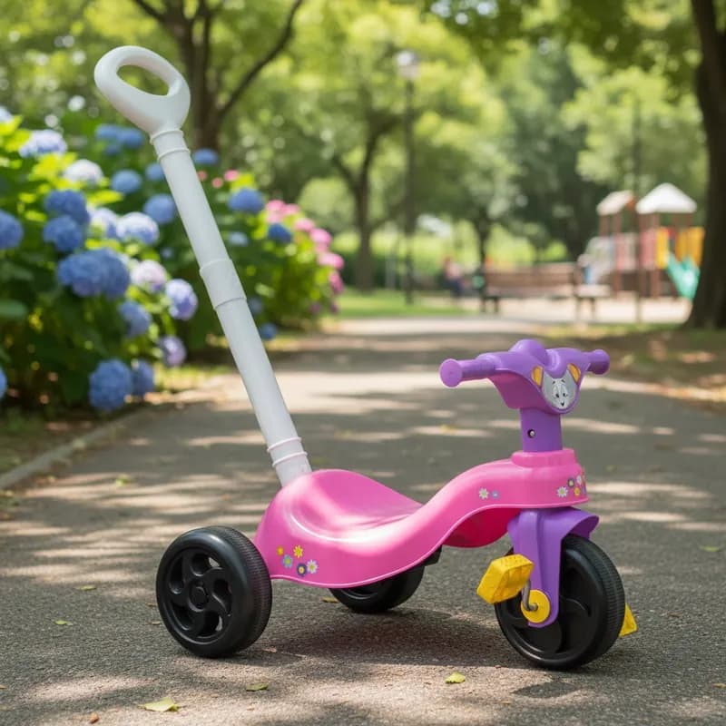 Triciclo Motoca Infantil 3 Rodas c/Pedal e Empurrador - Rosa