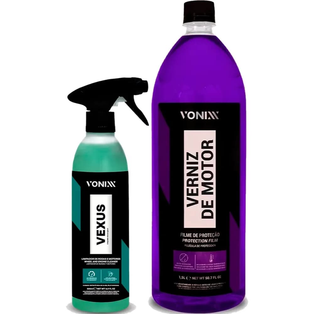 Kit Limpa Rodas e Motores Vexus 500ml + Verniz 1,5l Vonixx