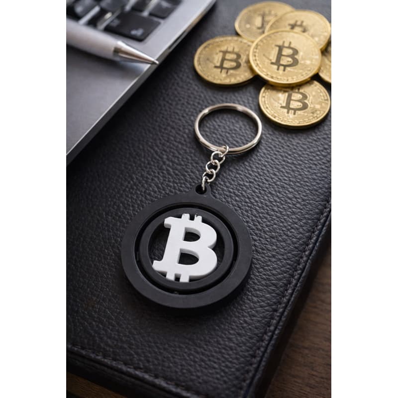Chaveiro Bitcoin Giroscópio Minimalista – Estilo Cripto, Design Moderno e Presença Premium