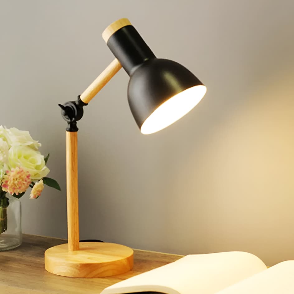 Luminária de Mesa Articulada Estilo Pixar Madeira Ajustável Base Decoração Escritório Quarto Leitura (PRETO)
