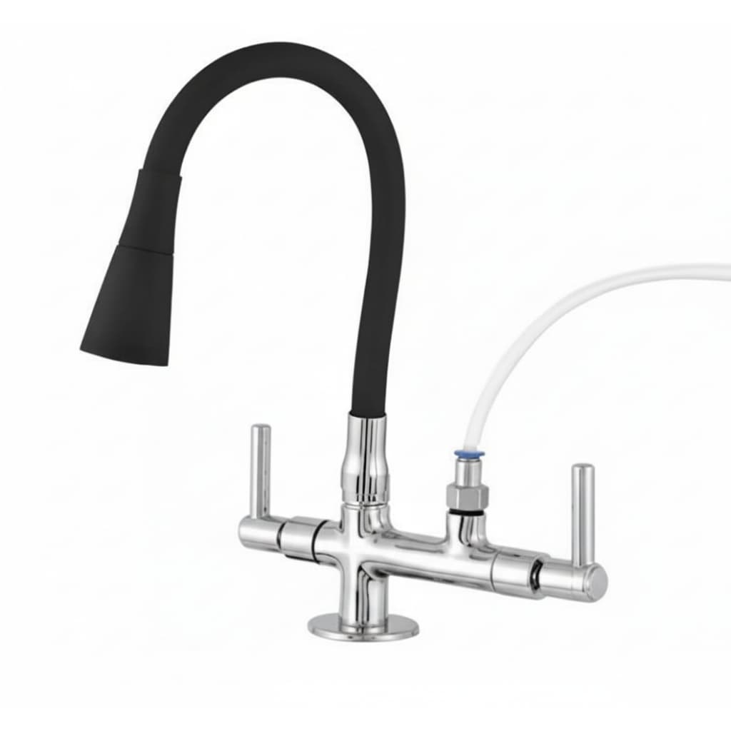 Torneira Preta Flexivel  De Bancada, Inox, Abs, Com Saida Para Purificador, Filtro
