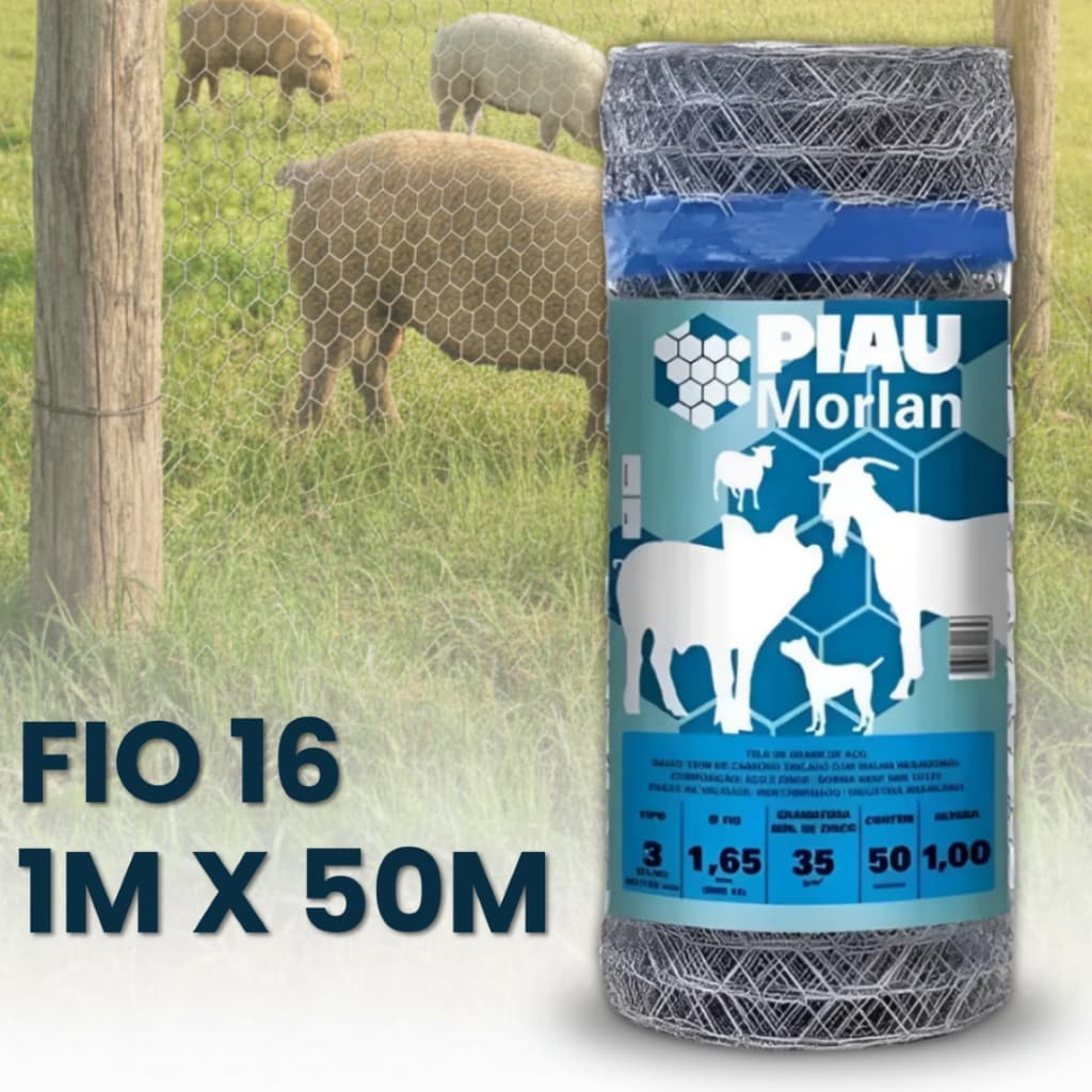Tela Mangueirão 1m x 50m Fio 16 Arame Morlan Para Porcos Cabras Ovelhas