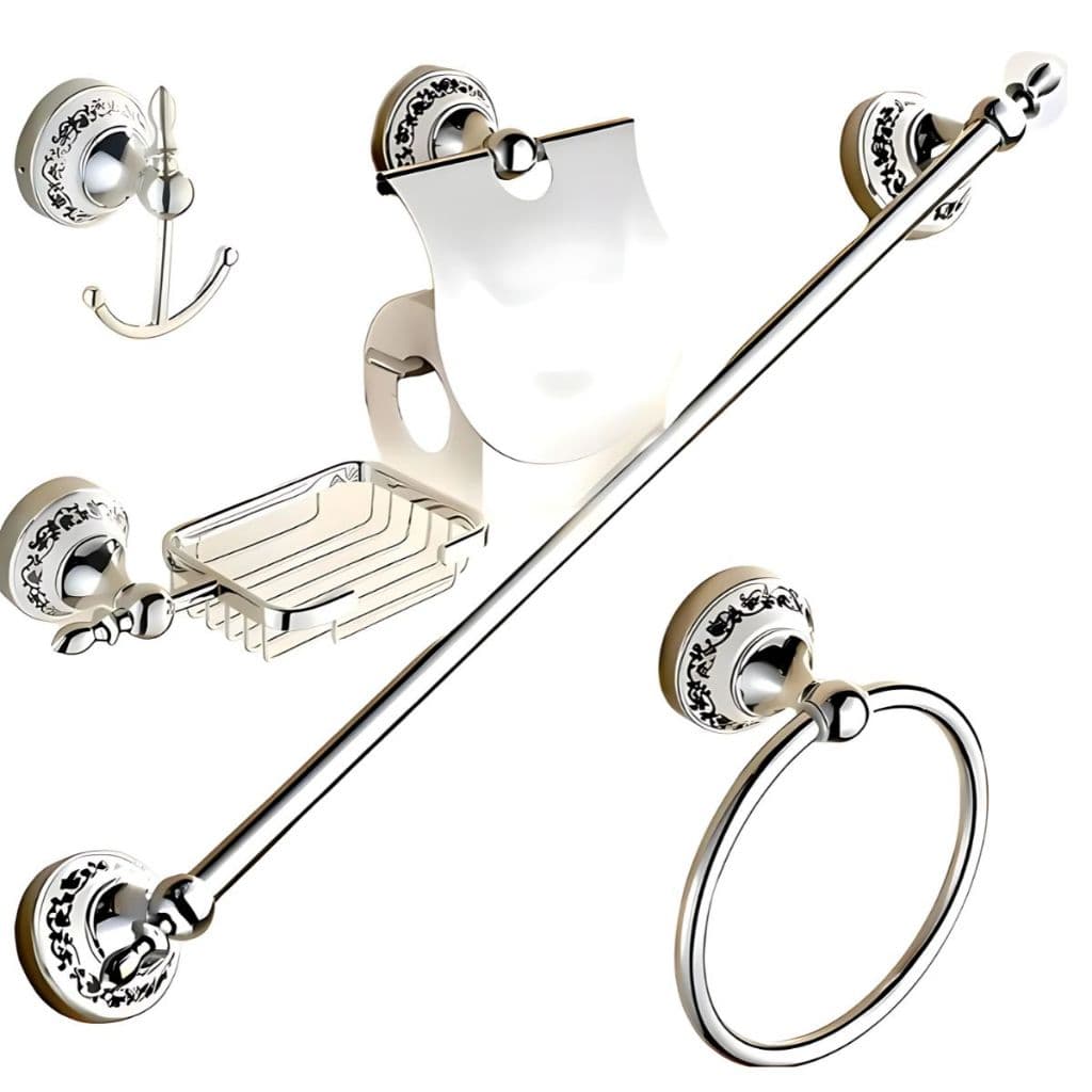 Kit Banheiro 5 Peças Cromado Porcelana Acessórios Retrô Luxo