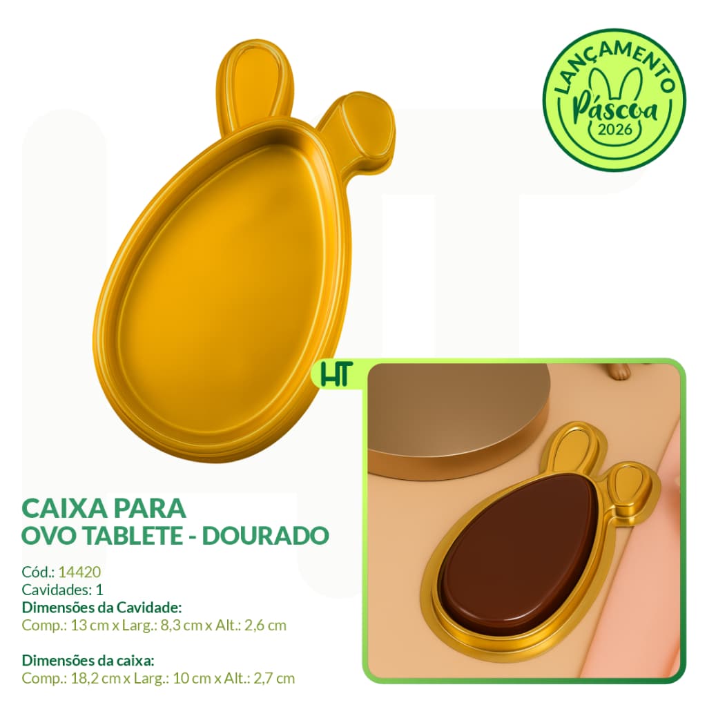 Caixa para Ovo Tablete Dourado BWB 14420 - Lançamento Páscoa 2026