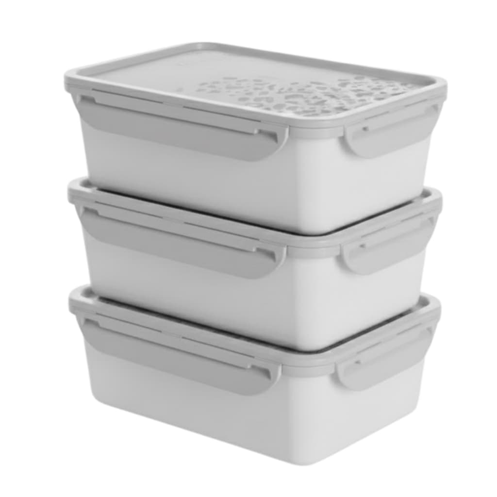 Kit Com 3 Potes Hermético Retangular Com Tampa E Travas 1,2l
