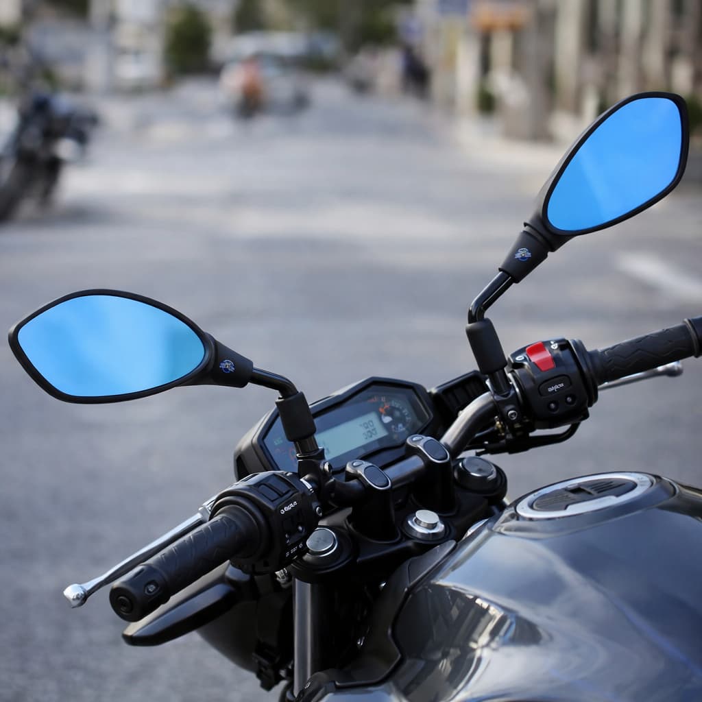 Retrovisor espelho moto Lente convexa azul antirreflexo Honda, Dafra, Kawasaki e Suzuki