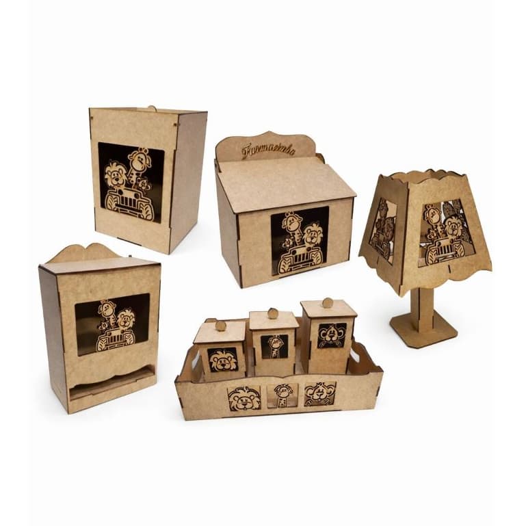 Kit Higiene Safari MDF para Bebê | Enfeite Quarto + Nome personalizado de Brinde MDF Cru 3mm