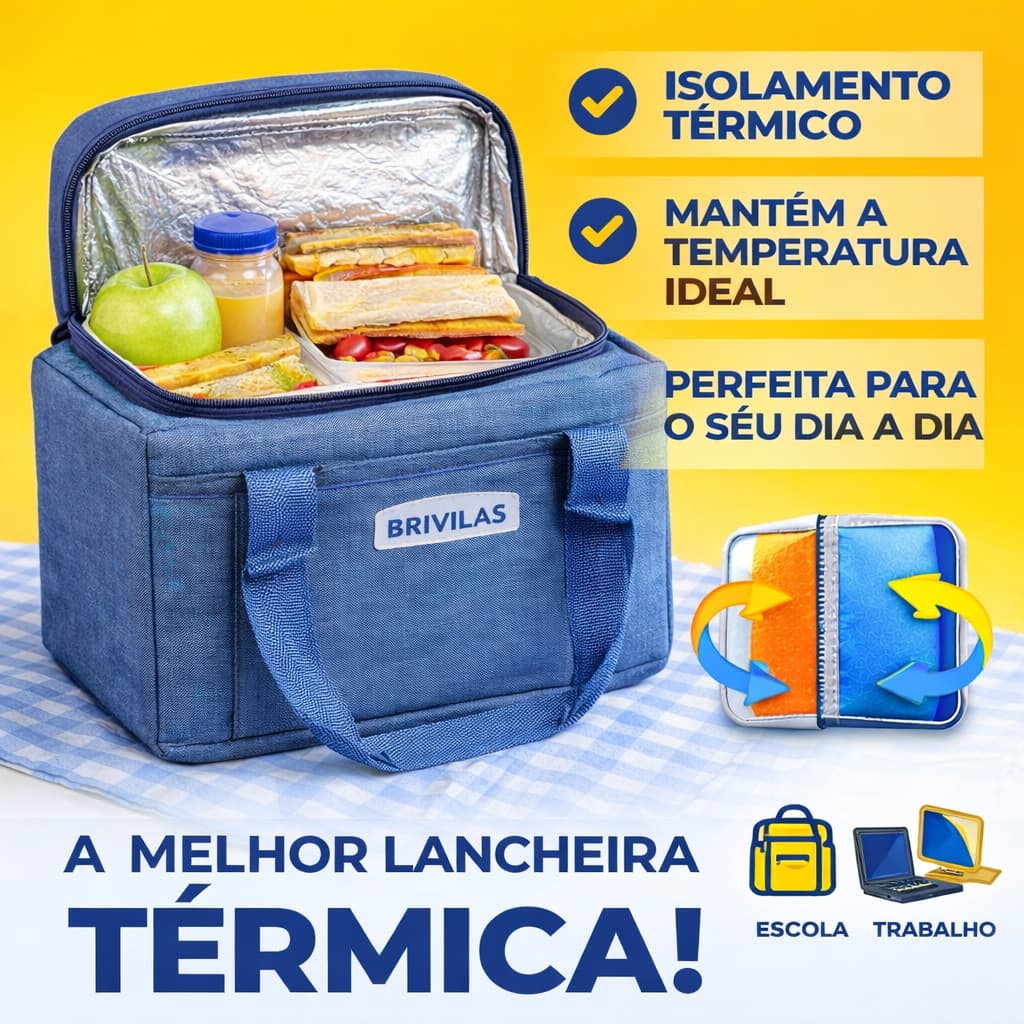 Lancheira Térmica Bolsa para lanches, alimentos, bebidas. Ideal para o ambiente escolar, fitness, escritório e academia.
